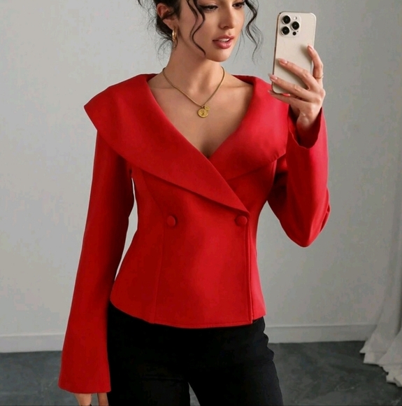 Women's Solid Color Elegant Casual Commuter Wide Lapel Open Shoulder Bell Sleeve - Picture 4 of 4